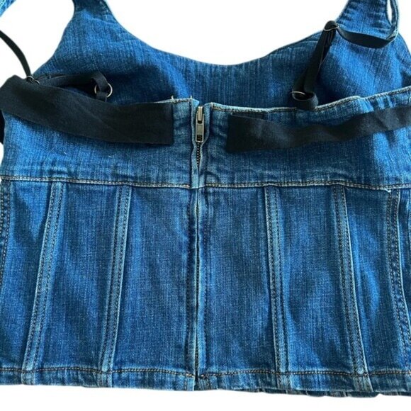 Maeve Denim Corset Top With Bow Detail Adjustable Straps Scoop Neck Womens US 12 - Picture 7 of 9